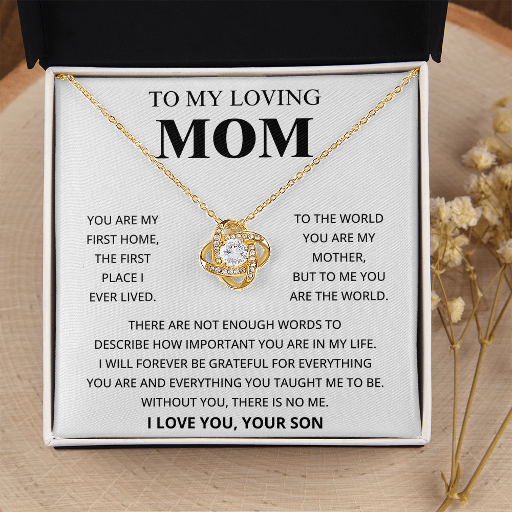 To My Loving Mom - I Love You, Your Son - Love Knot Necklace Gift Set