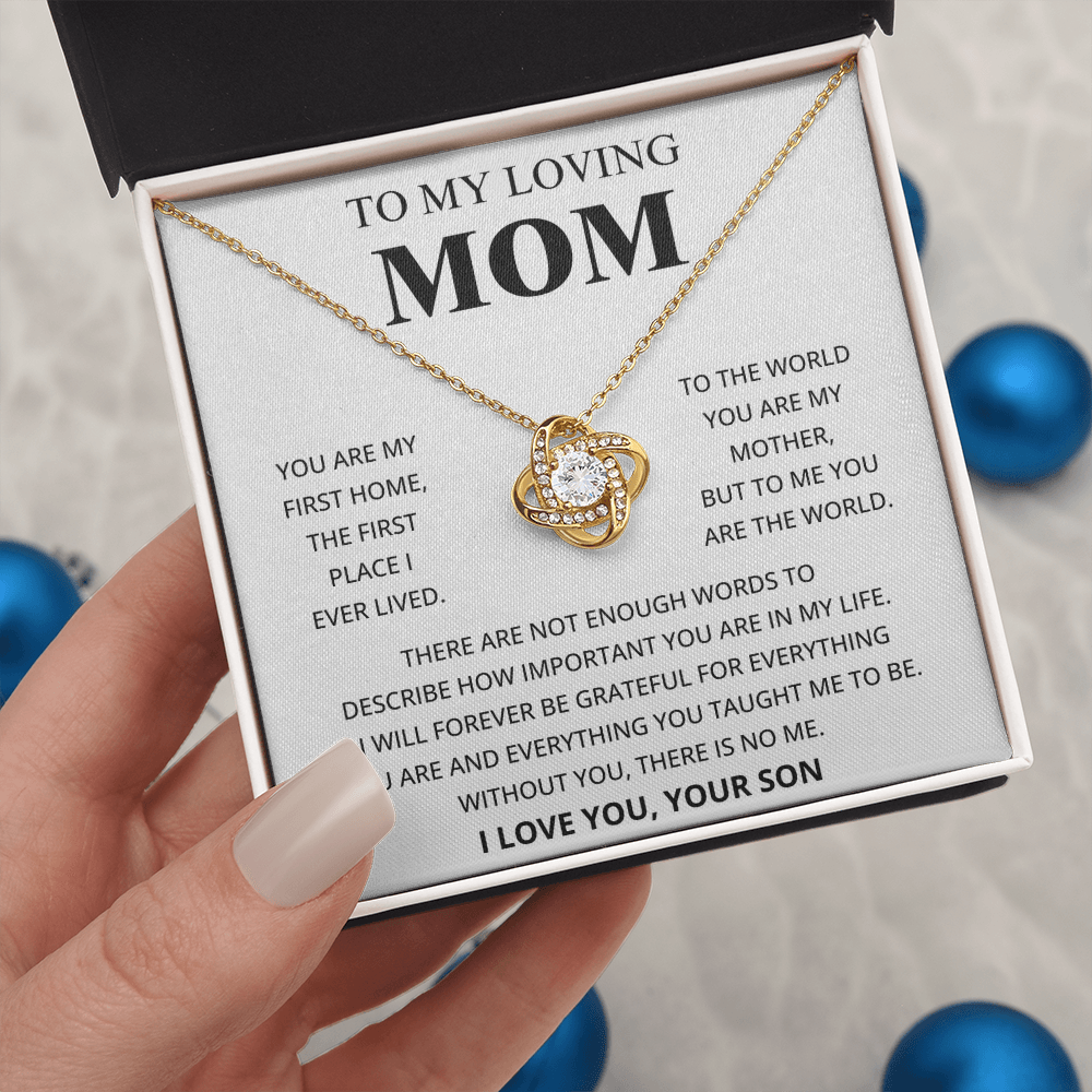 To My Loving Mom - I Love You, Your Son - Love Knot Necklace Gift Set