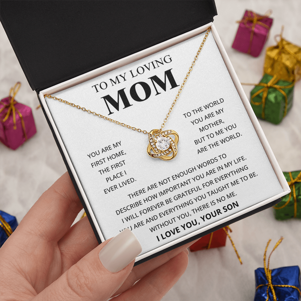 To My Loving Mom - I Love You, Your Son - Love Knot Necklace Gift Set