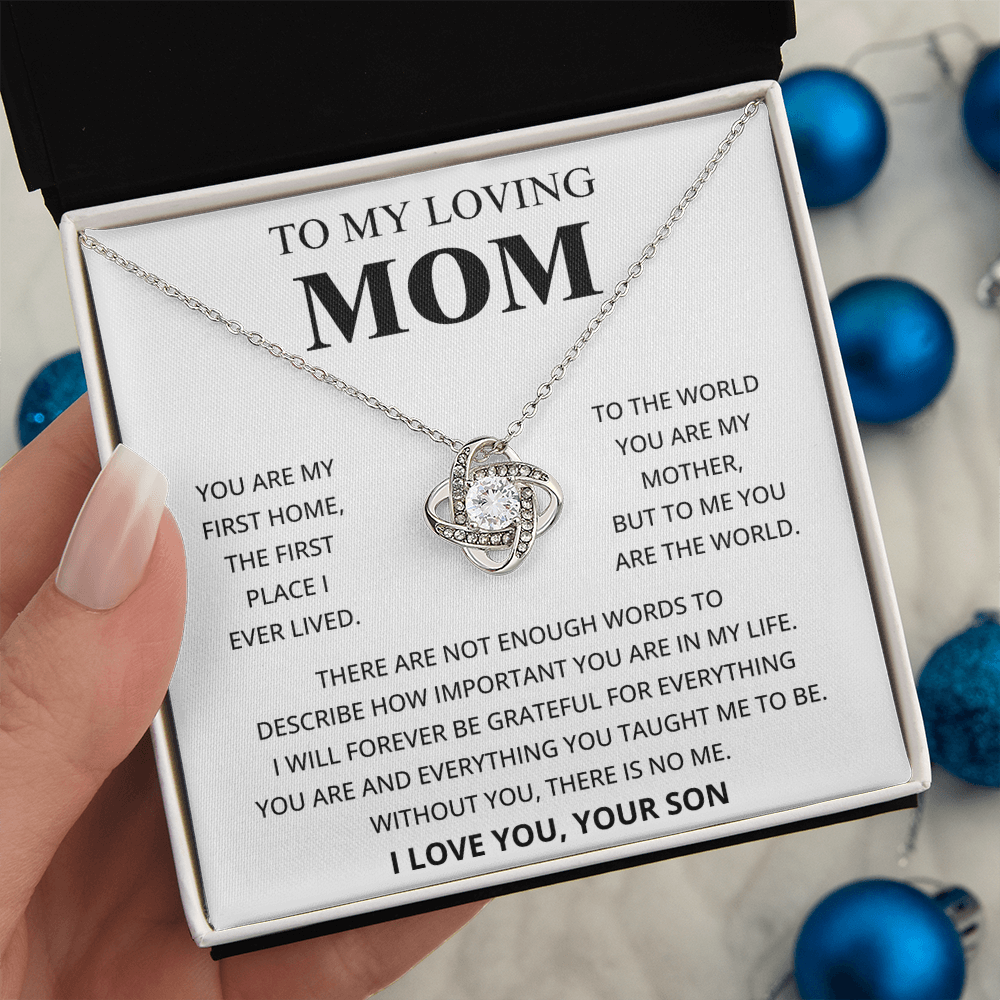 To My Loving Mom - I Love You, Your Son - Love Knot Necklace Gift Set