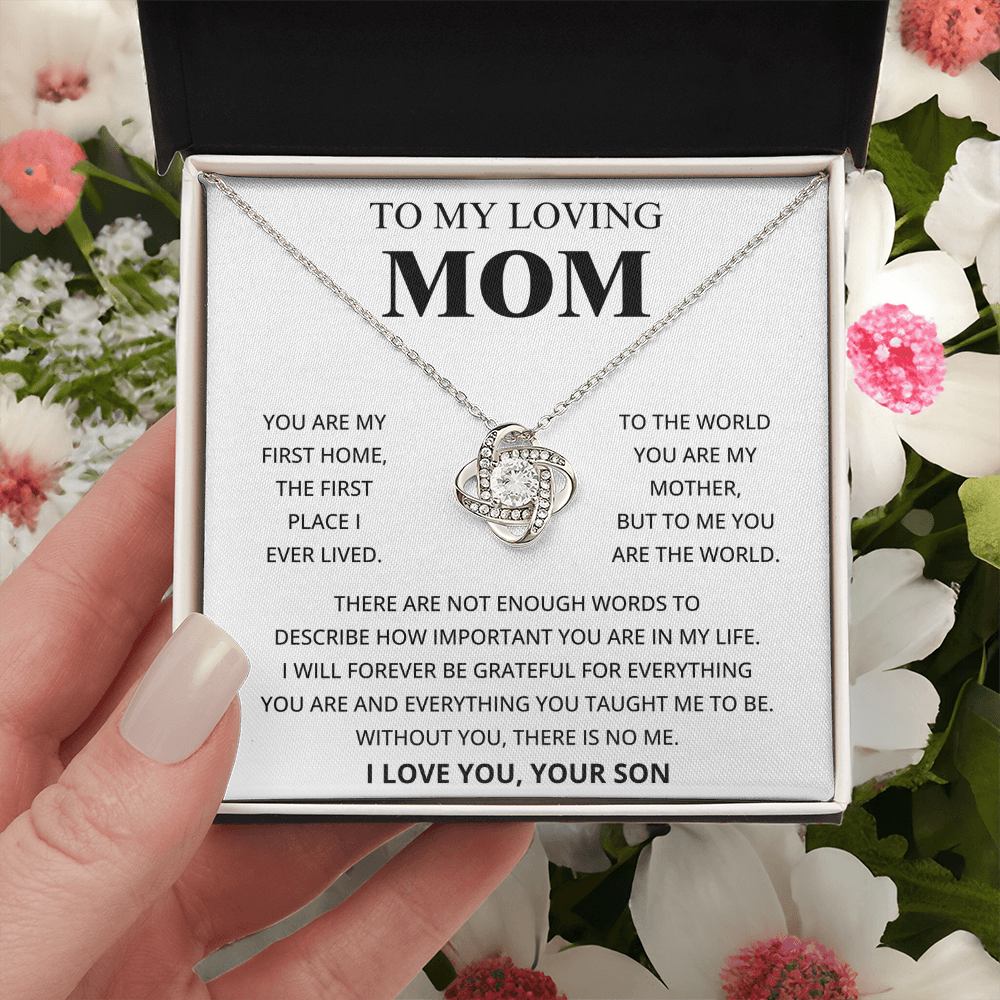 To My Loving Mom - I Love You, Your Son - Love Knot Necklace Gift Set