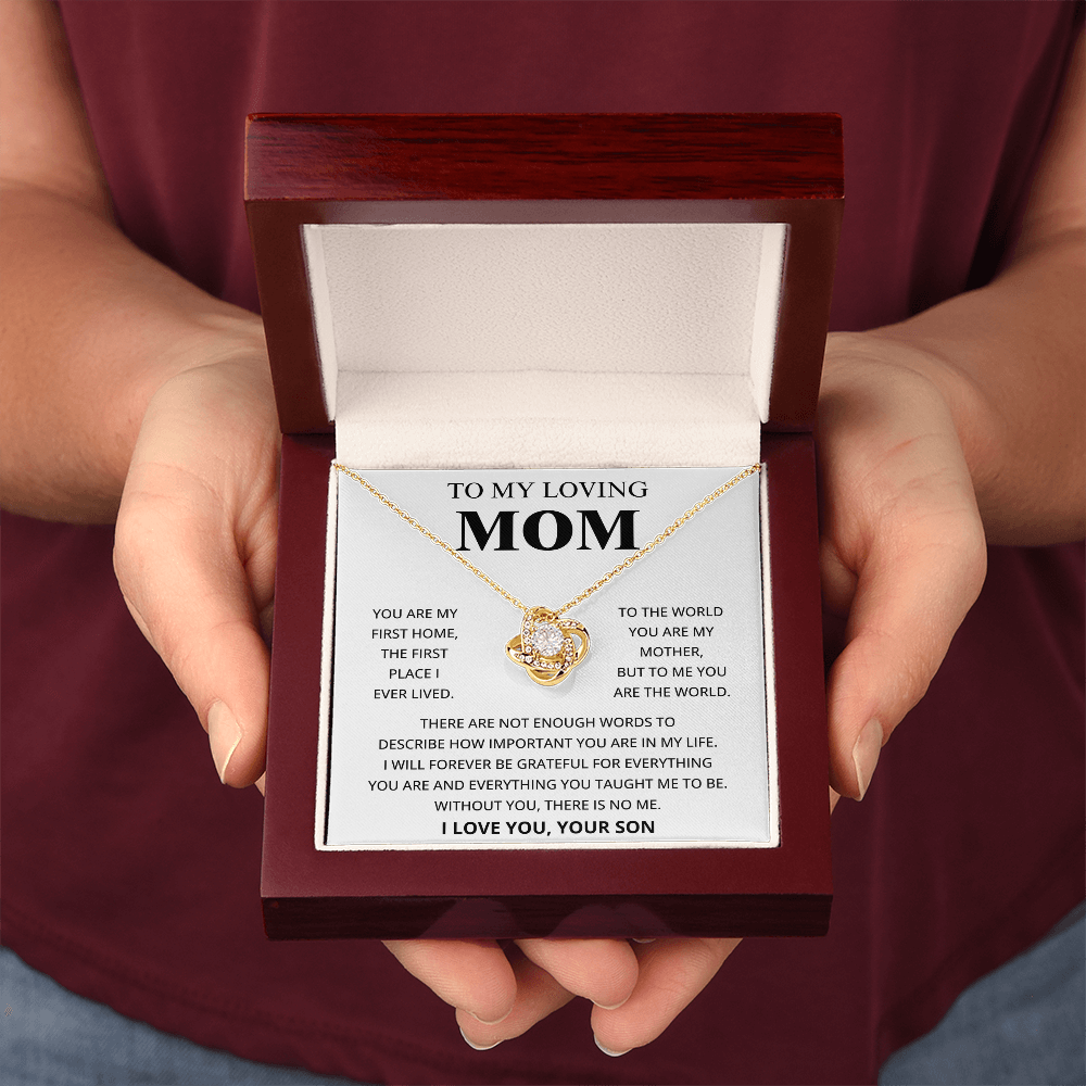 To My Loving Mom - I Love You, Your Son - Love Knot Necklace Gift Set