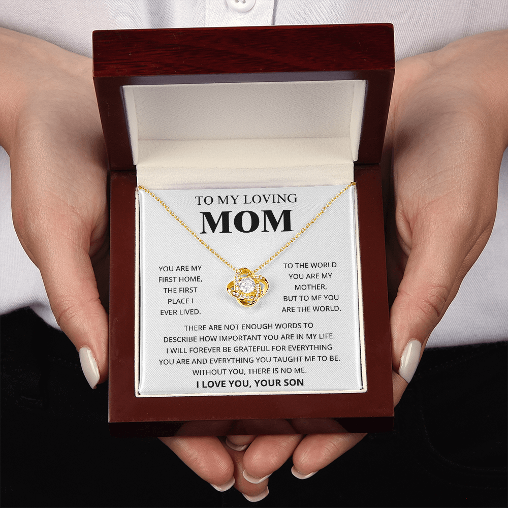 To My Loving Mom - I Love You, Your Son - Love Knot Necklace Gift Set