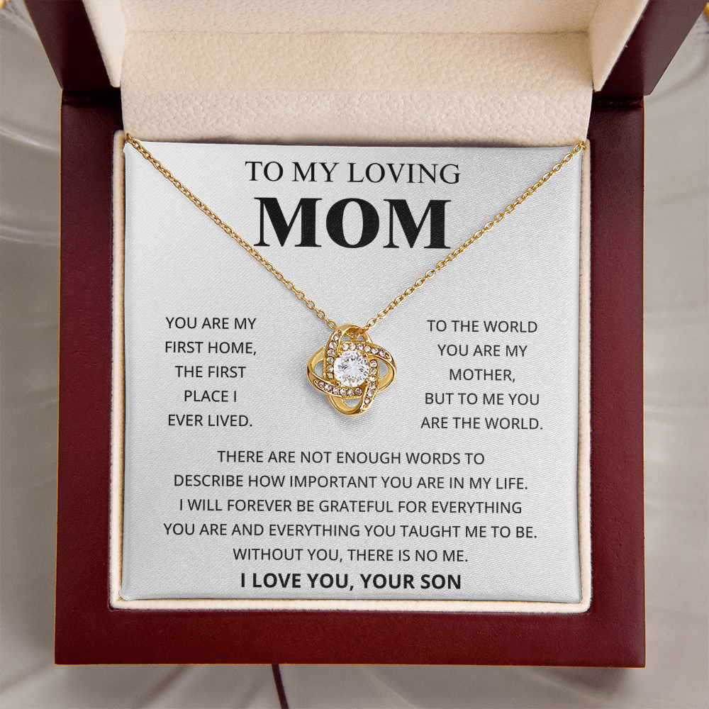 To My Loving Mom - I Love You, Your Son - Love Knot Necklace Gift Set