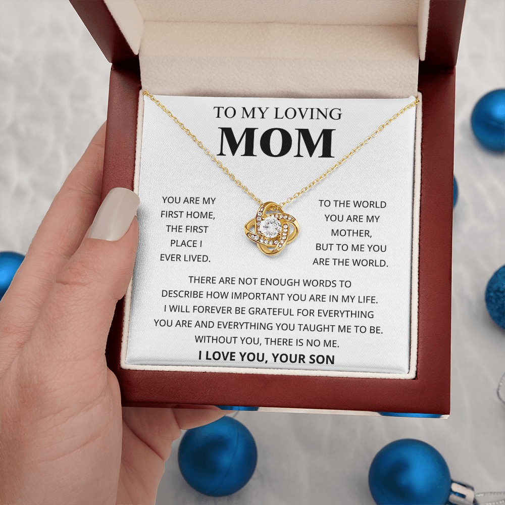 To My Loving Mom - I Love You, Your Son - Love Knot Necklace Gift Set