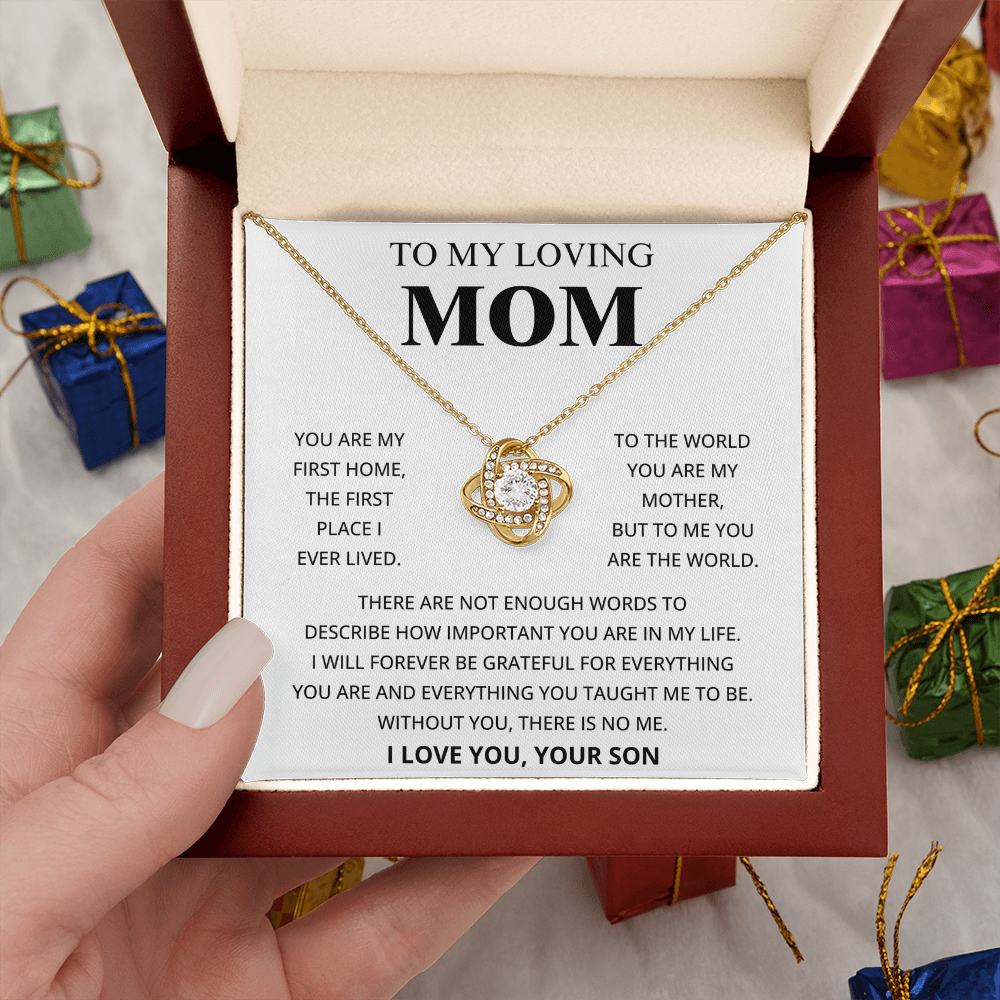 To My Loving Mom - I Love You, Your Son - Love Knot Necklace Gift Set