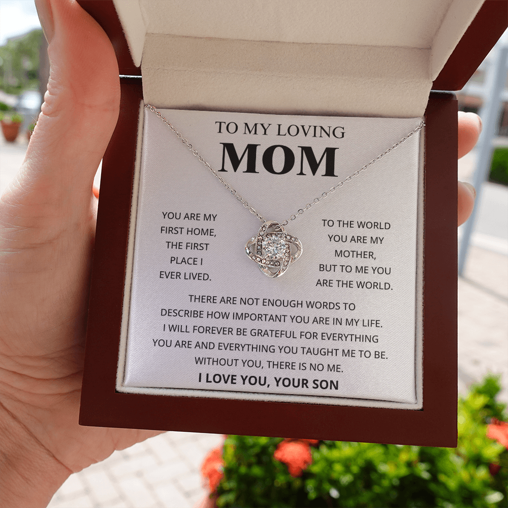 To My Loving Mom - I Love You, Your Son - Love Knot Necklace Gift Set