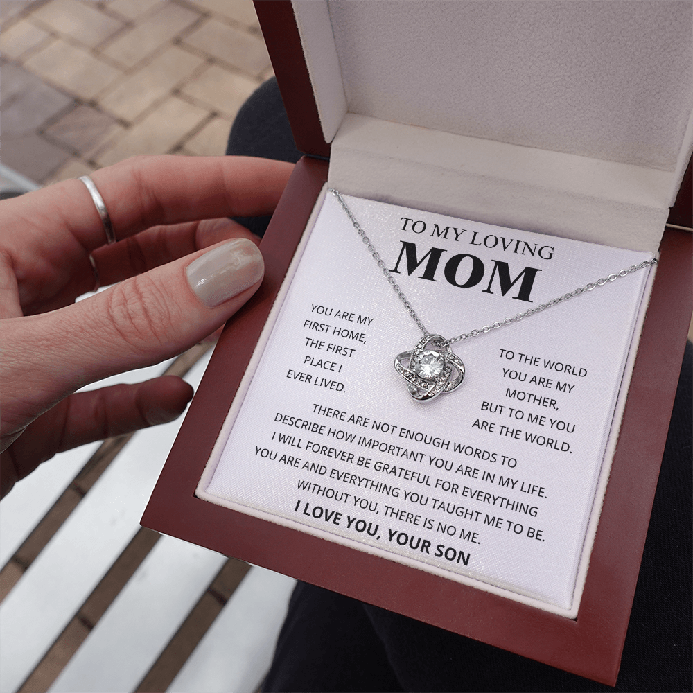 To My Loving Mom - I Love You, Your Son - Love Knot Necklace Gift Set