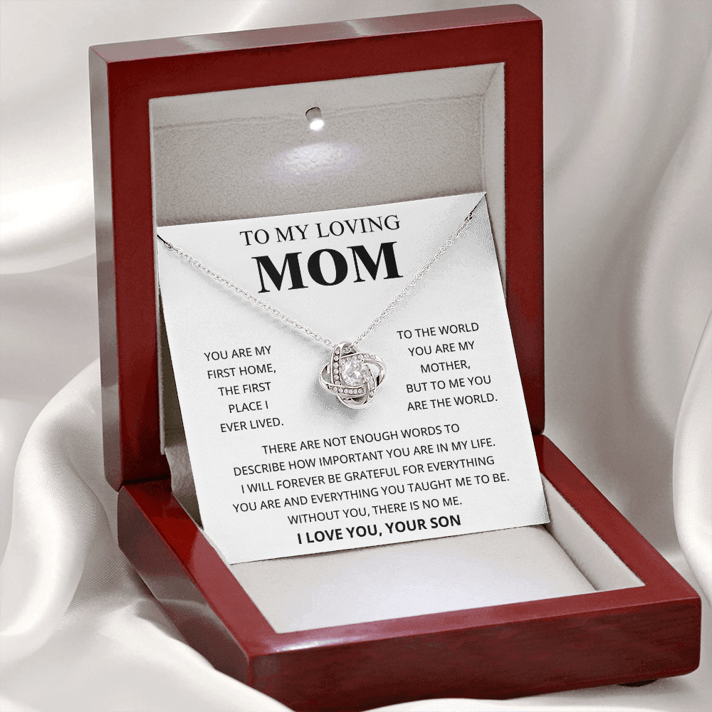 To My Loving Mom - I Love You, Your Son - Love Knot Necklace Gift Set