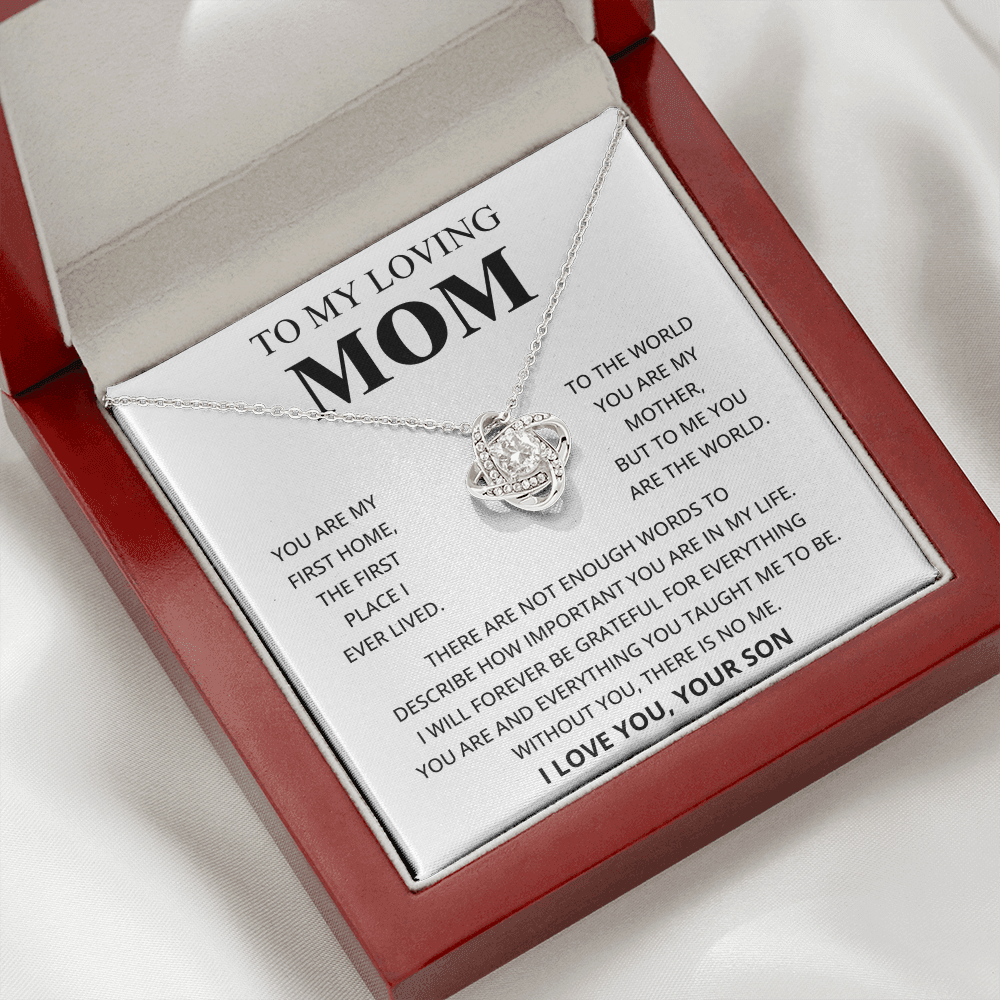 To My Loving Mom - I Love You, Your Son - Love Knot Necklace Gift Set