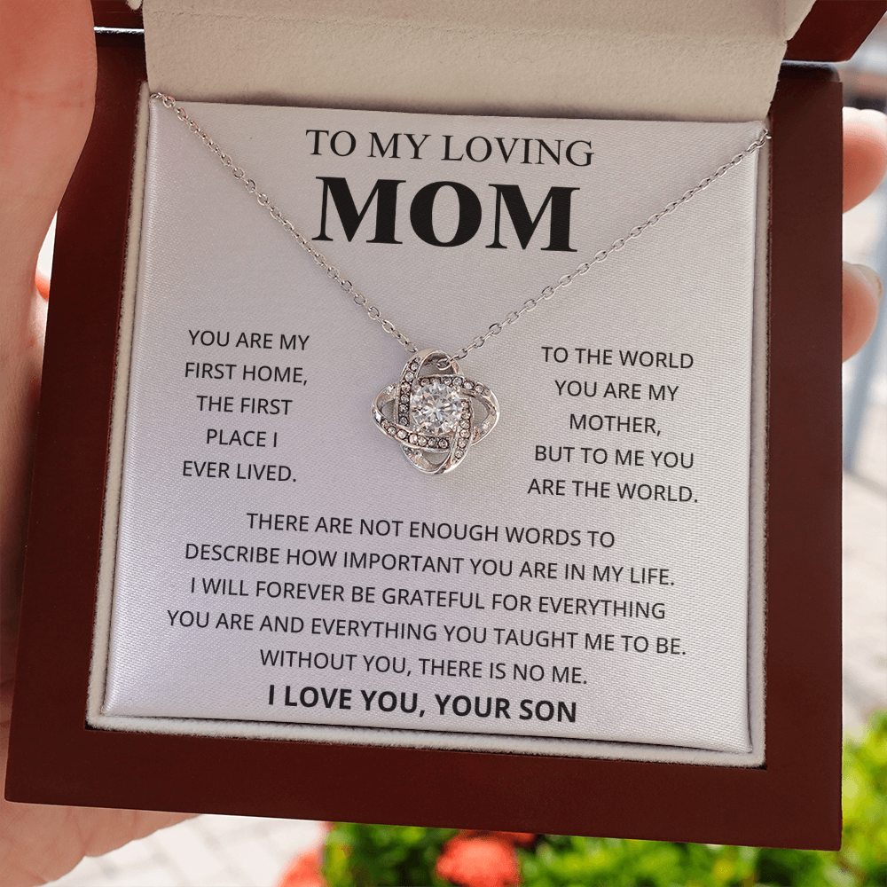 To My Loving Mom - I Love You, Your Son - Love Knot Necklace Gift Set