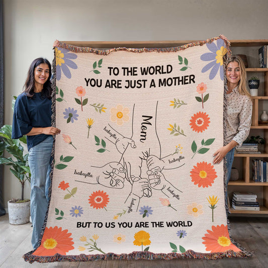 Personalized Mom With Kids Name Blanket, Mother with Child's Hands Blanket !