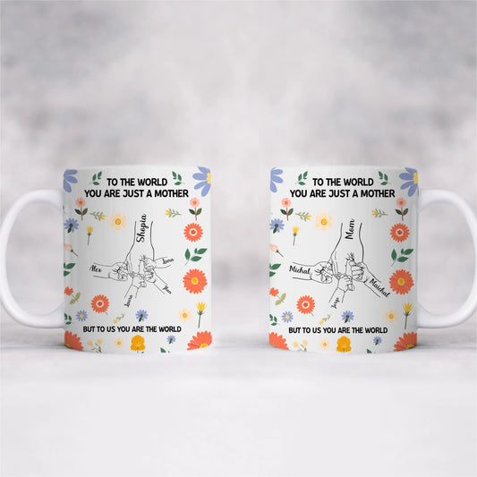Personalized Mother's Day Mug - 'To The World You Are Just a Mother' - Custom Kids' Names, Floral Design