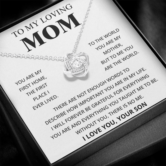 To My Loving Mom - I Love You, Your Son - Love Knot Necklace Gift Set