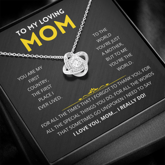 To My Loving Mom – Personalized Love Knot Necklace Gift Set for Mother’s Day, Birthday, or Just Because