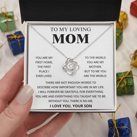 To My Loving Mom - I Love You, Your Son - Love Knot Necklace Gift Set