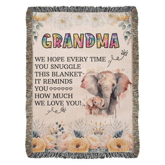To My Grandma - Elephant Woven Blanket.