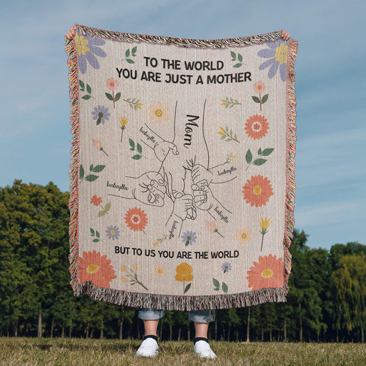 Personalized Mom With Kids Name Blanket, Mother with Child's Hands Blanket !